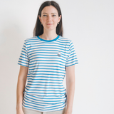 Woman wearing the Miffy striped breastfeeding T-shirt with hidden nursing zips