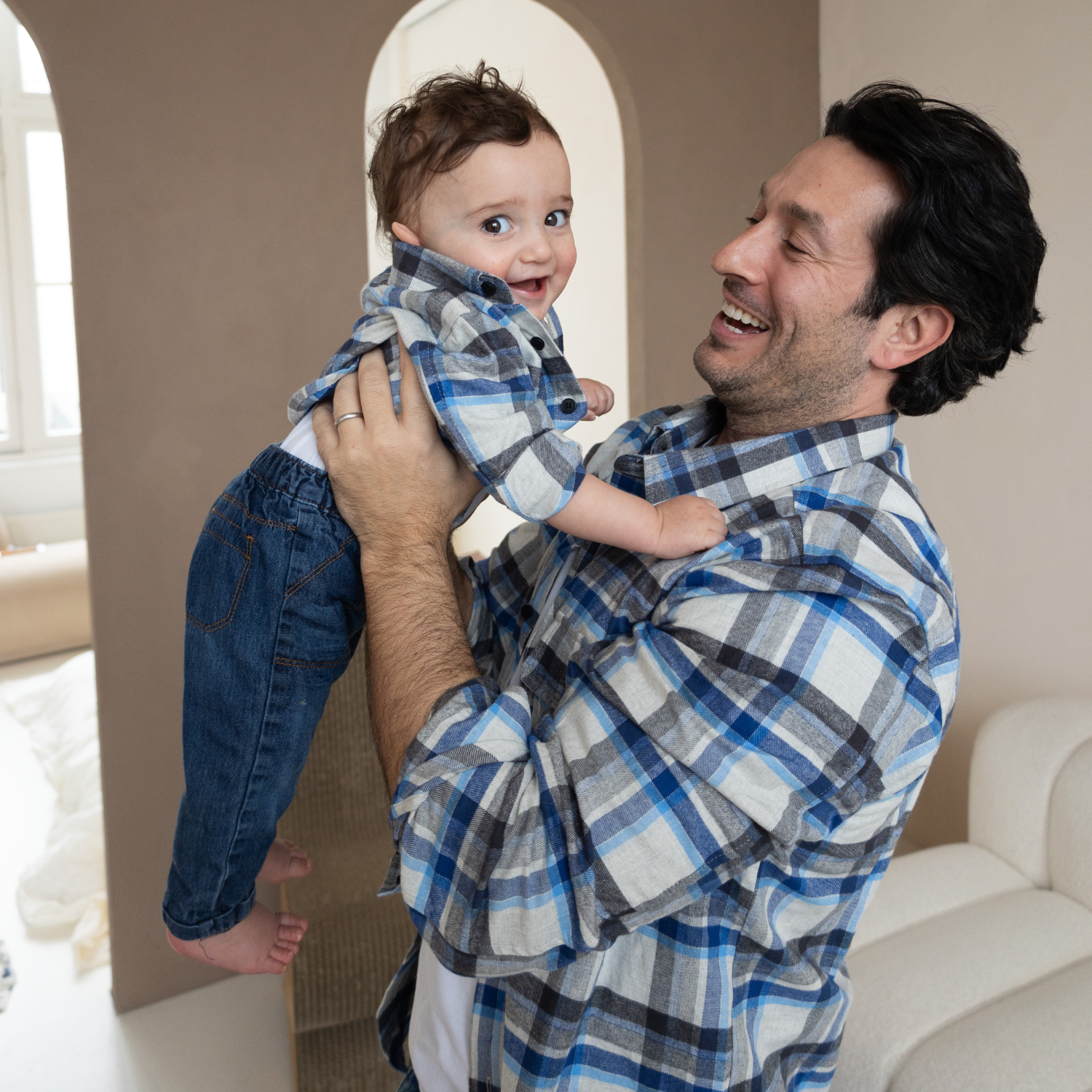 Dad & Mini Flannel Overshirt Set - Blue Check