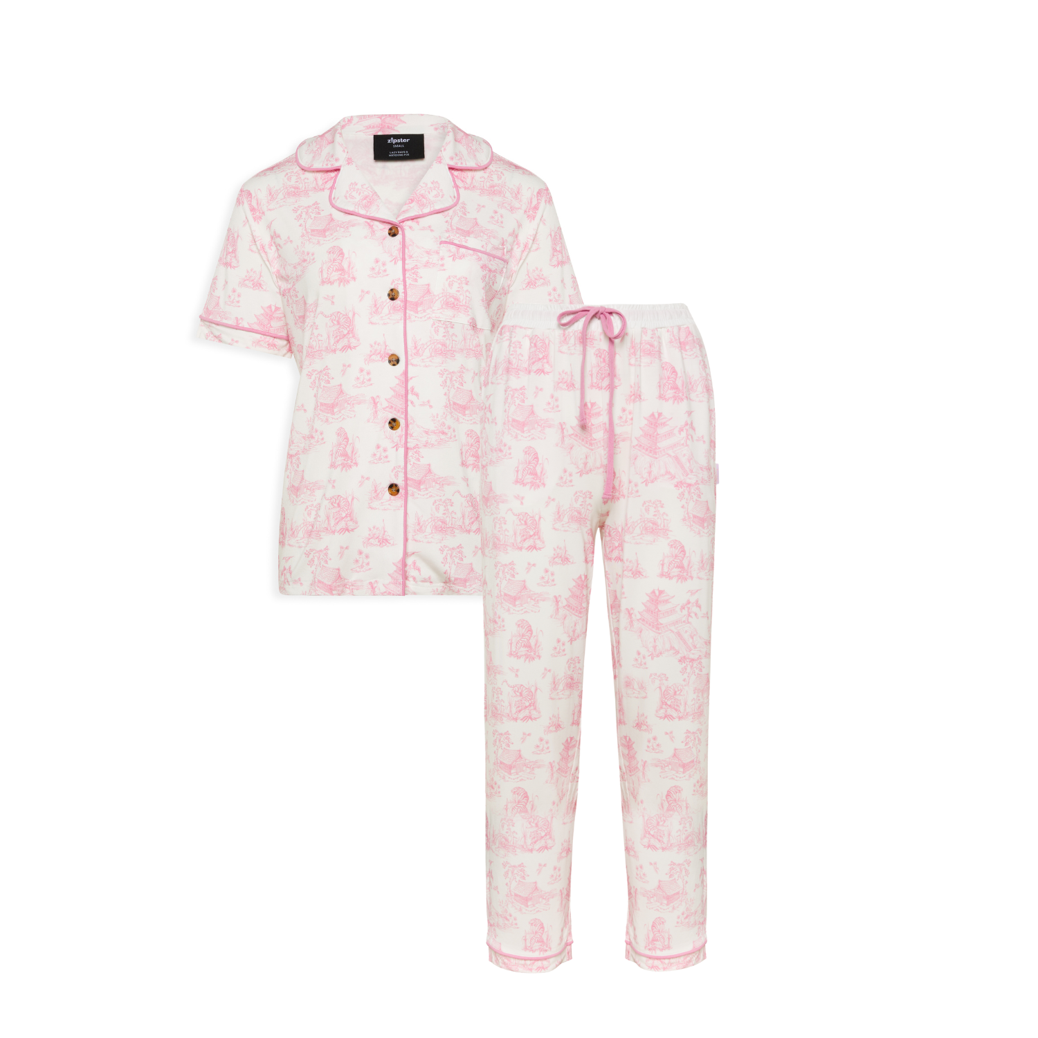 Ladies Pyjamas Set Pink Toile de Jouy