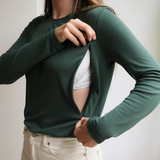 Still-T-Shirt Langarm Waldgrün