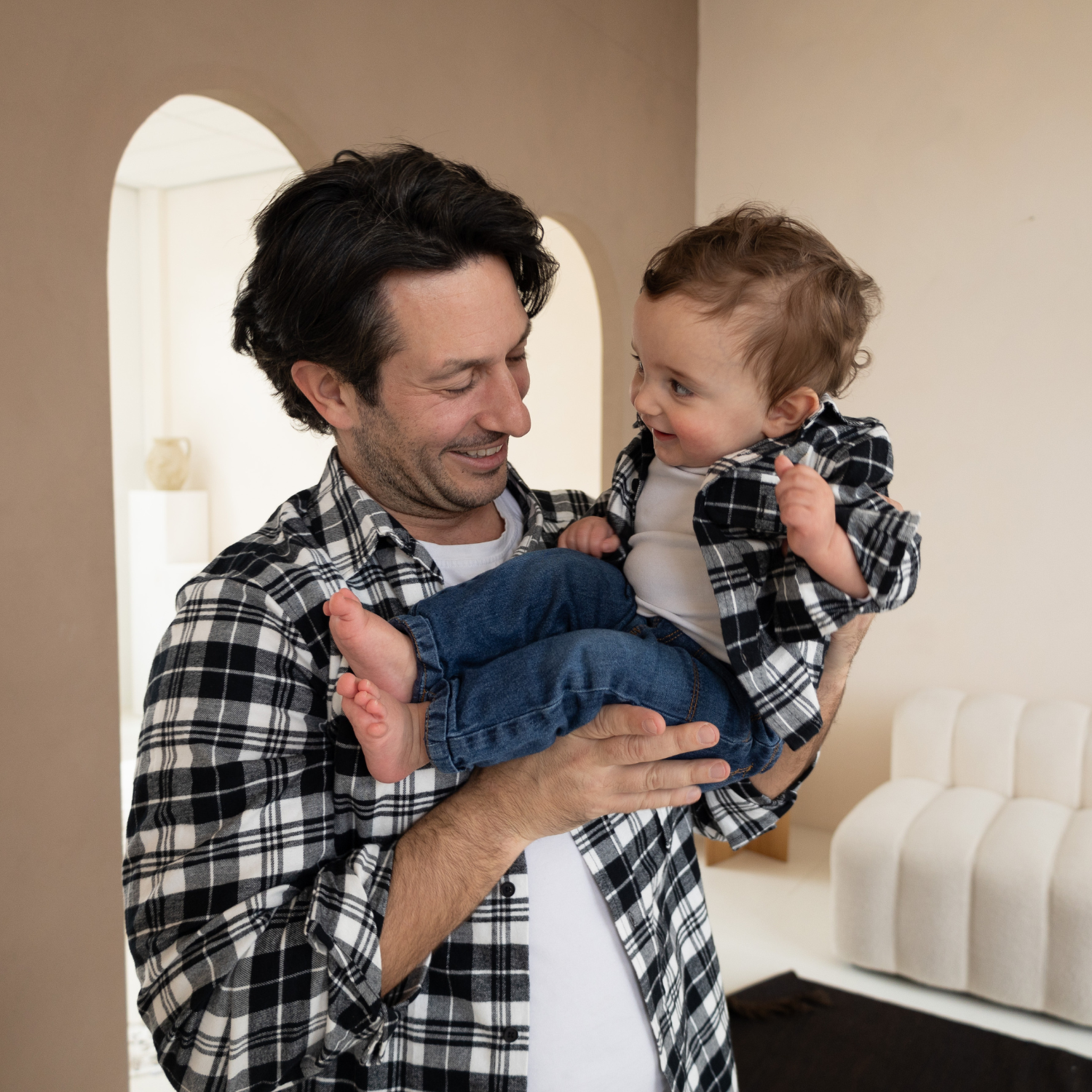 Dad & Mini Flannel Overshirt Set - Black Check