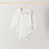 Pure Blue Car Collar Long Sleeve Bodysuit