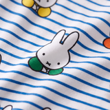 Primer plano del suave tejido de bambú del conjunto de pijama infantil Miffy Peek-a-Boo Blue de bambú