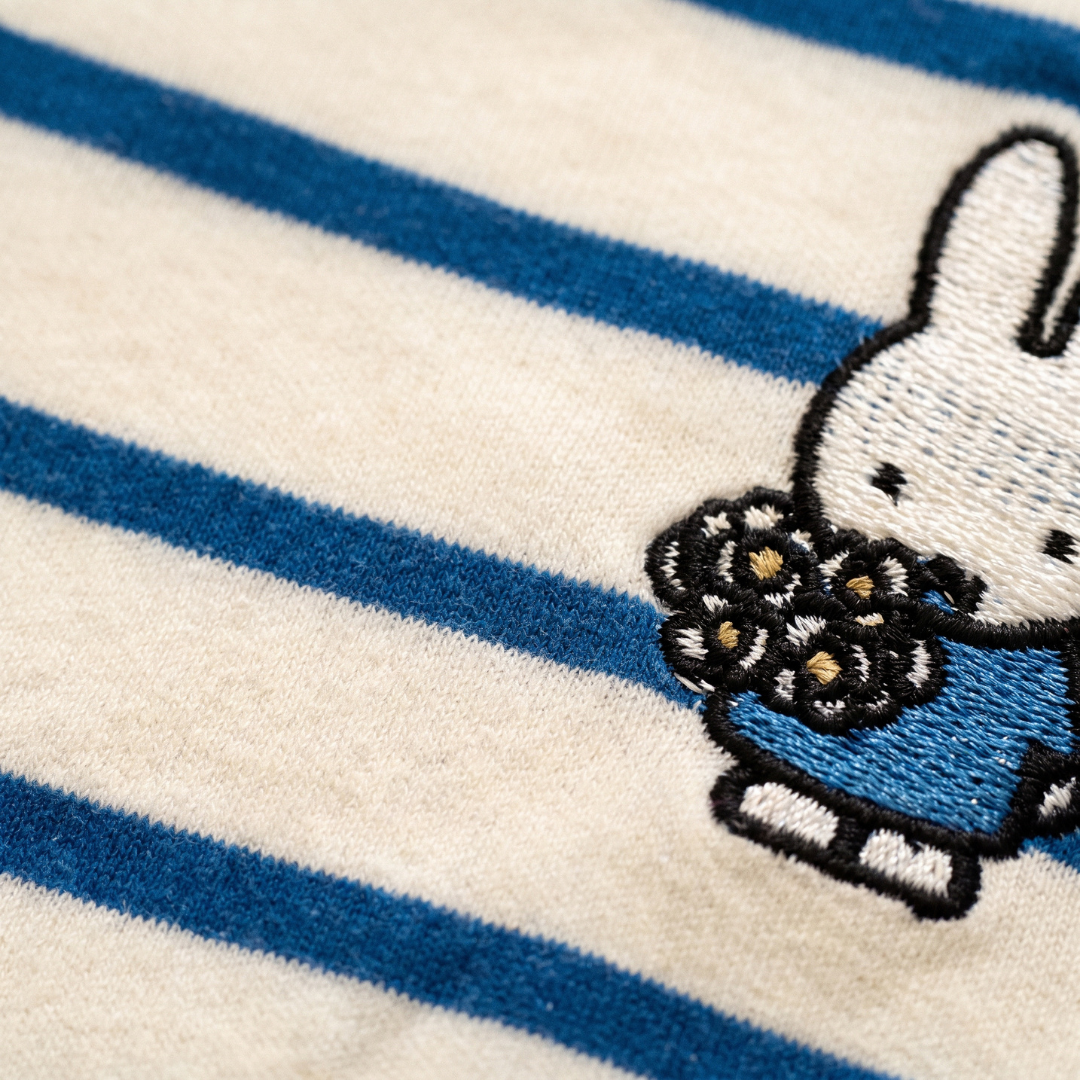 Design detail on the Miffy striped breastfeeding T-shirt with hidden nursing zips