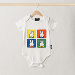 Retro Miffy pop-art bamboo baby bodysuit, front view