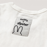 Miffy x Zipster woven label on the Retro Miffy pop-art bamboo baby bodysuit