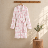 Peignoir en bambou rose à motif Toile de Jouy pour femme