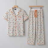 Dames nijntje Bloom-pyjamaset van bamboe met ruitjesmotief, vooraanzicht